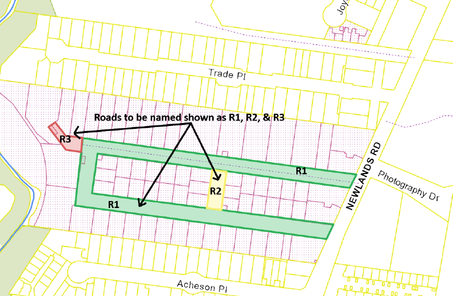 Map showing 3 new roads within subdivision area of 105 Newlands Road, Coburg North