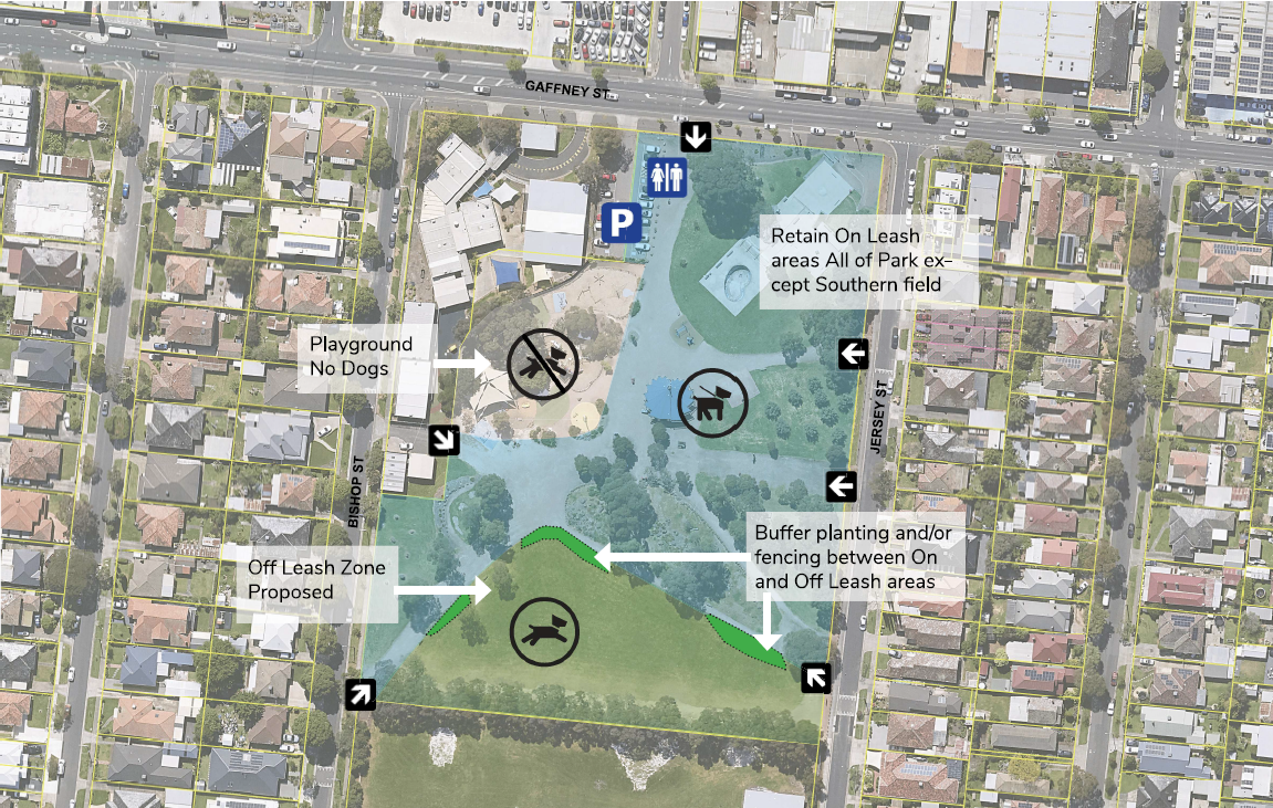 Pilot program plan: Map of Harmony Park pilot program zones