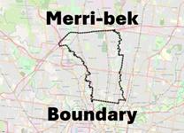 A black dashed boundary is drawn around the outskirts of Merri-bek on a map, with the words "Merri-bek boundary", in black lettering