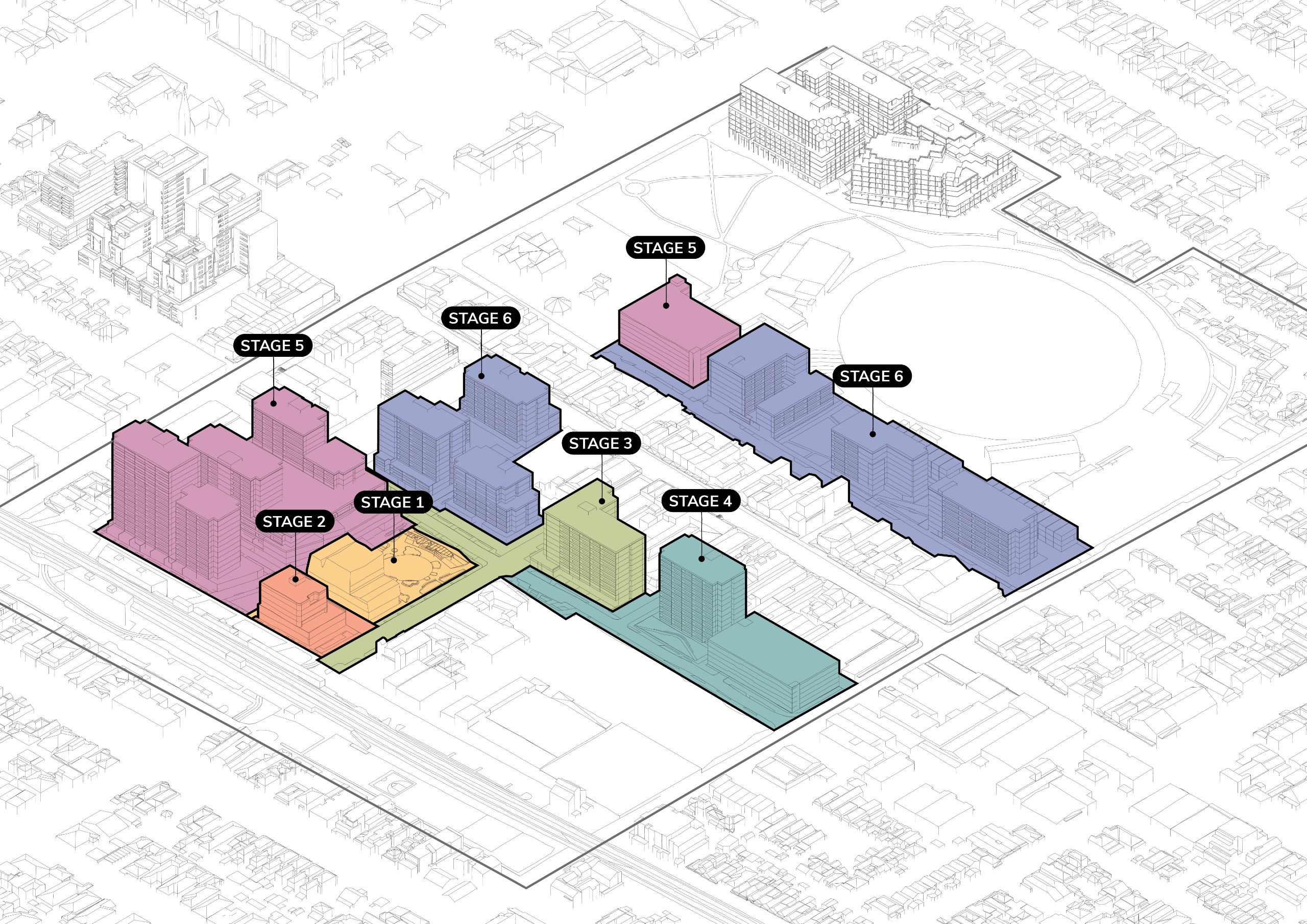 Indicative staging diagram of proposed development in central Coburg.
