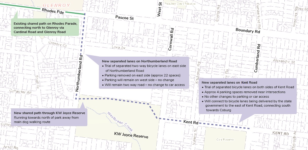 Northumberland Road - Separated bicycle lanes trial - site map